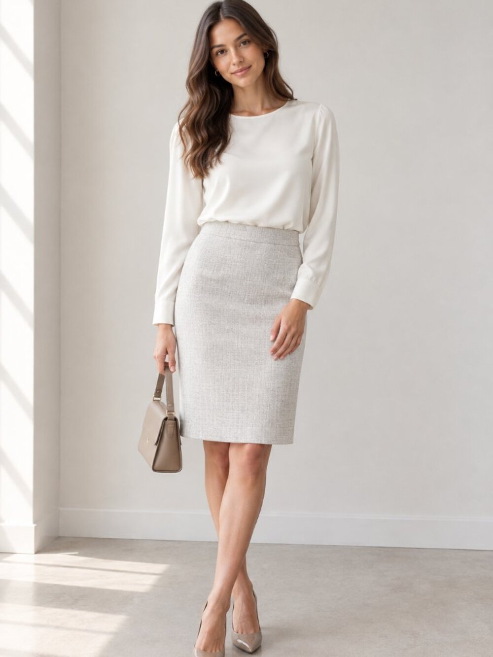 Club Monaco Light Gray Metallic Thread Pencil Skirt Pencil Skirt Size 4 0601